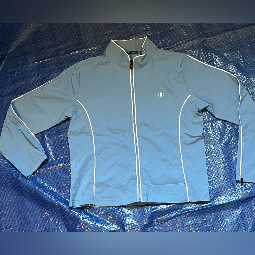 Wmns Sz M Champion Elite Sky Blue full zip windbreaker track jacket